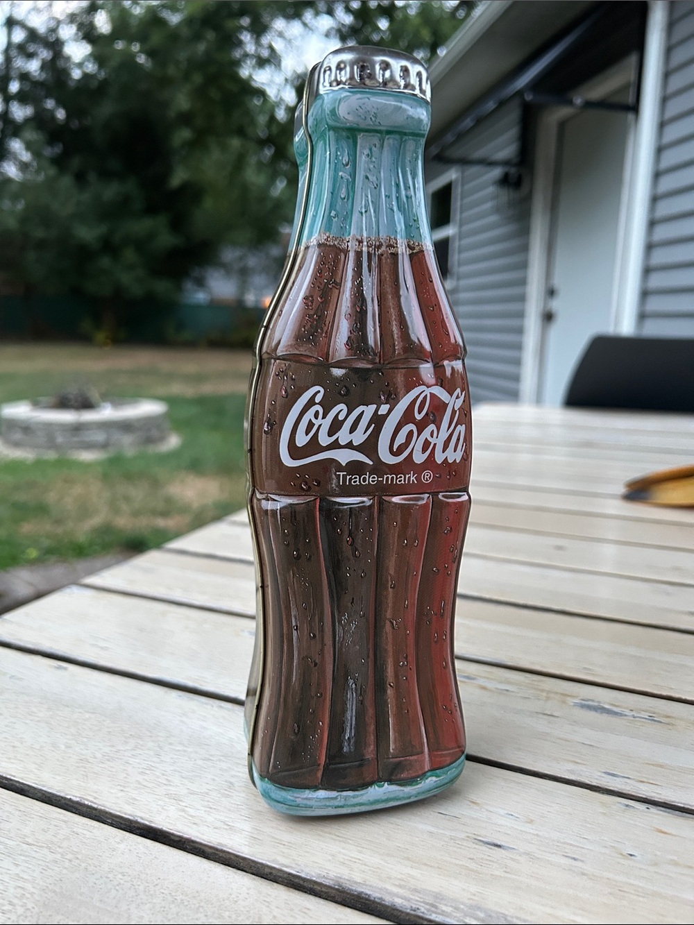 vintage 1990s Coca-Cola contour bottle-shaped collectible metal tin container